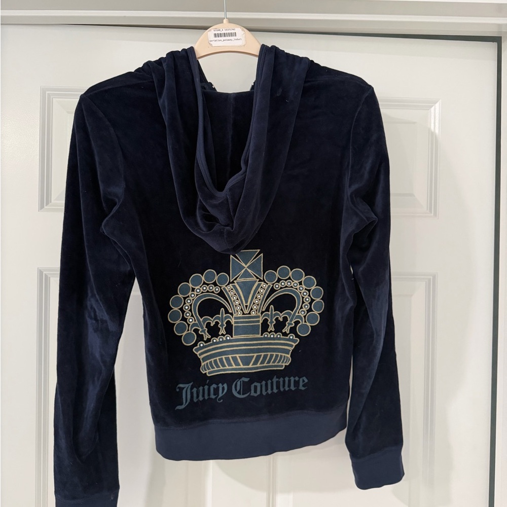 Juicy Couture Y2K Navy Blue Velour Zip Hoodie